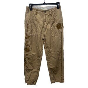 Sundance Khaki Embroidered Cropped Pants P4 Cotton Casual Style